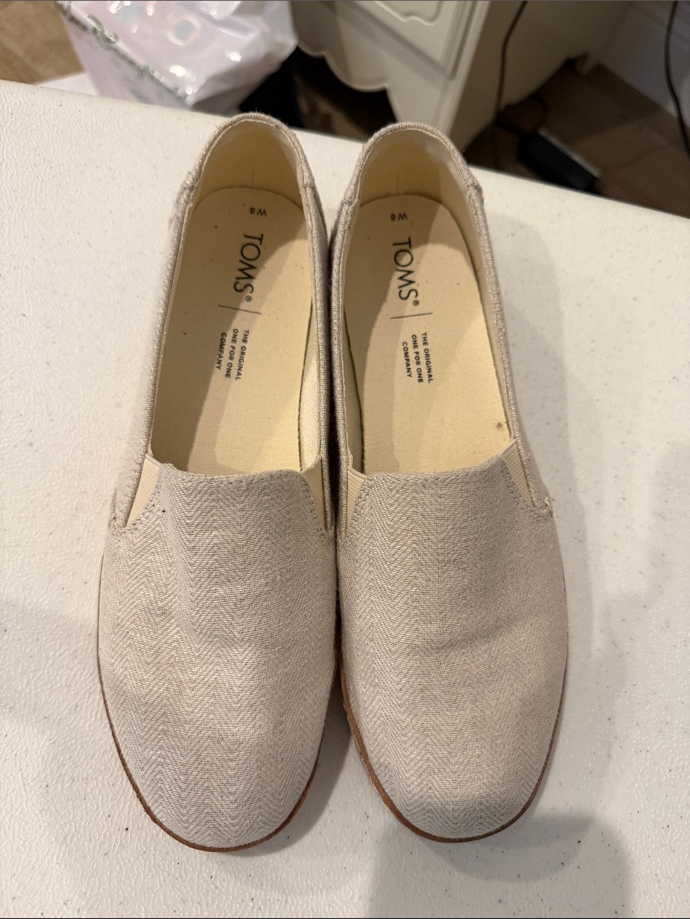 TOMS Women's Slip-On Loafers in Light Tan Canvas